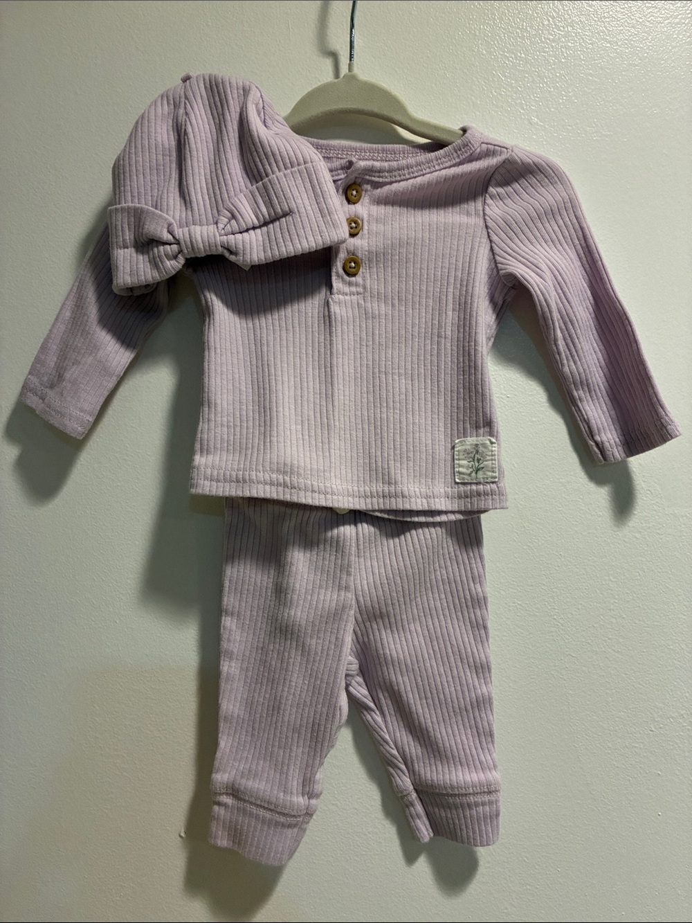 Baby Girl Newborn Three Piece Lavender Matching Set with Hat Carters Ribbed